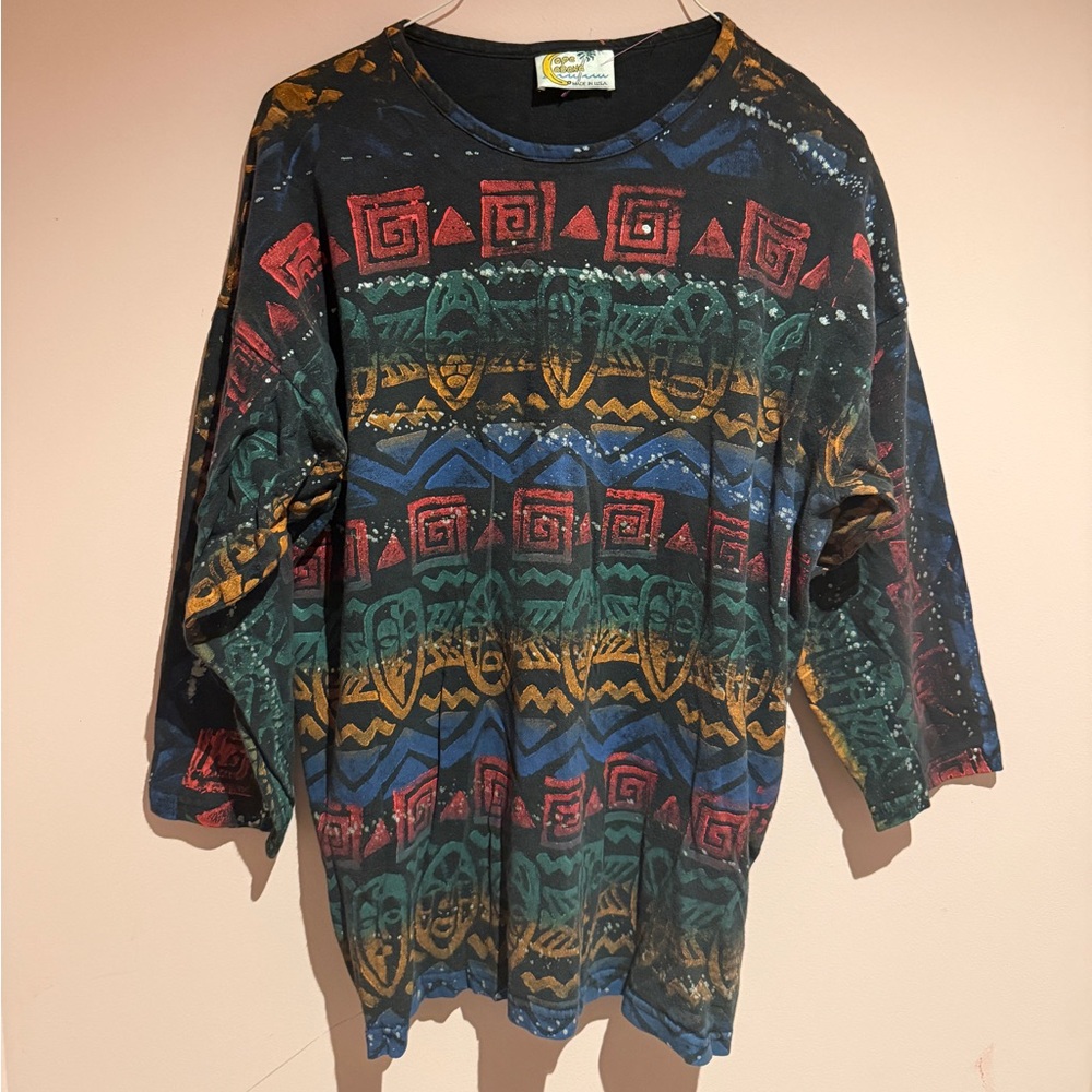Vintage Multicolor Aztec Short Sleeve Tee - Black, Red, Green, Blue, Gold